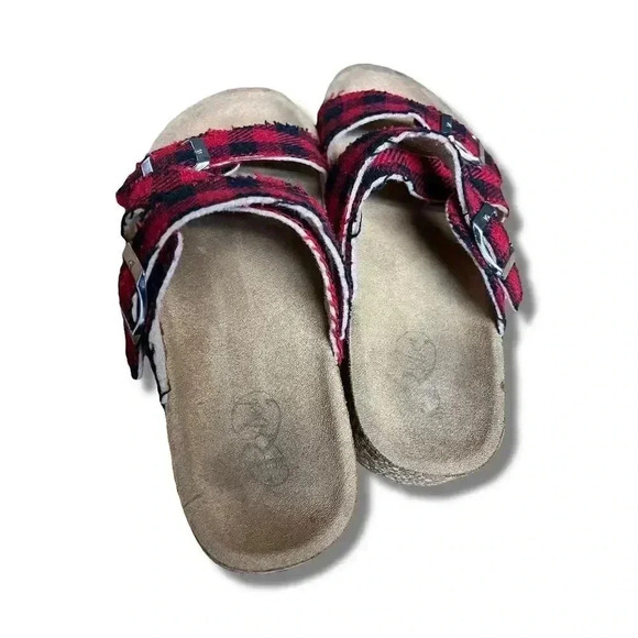 Rebel Buffalo Plaid Slide Sandals Adjustable Buckles Comfort Footbed Size 7 - Picture 7 of 7